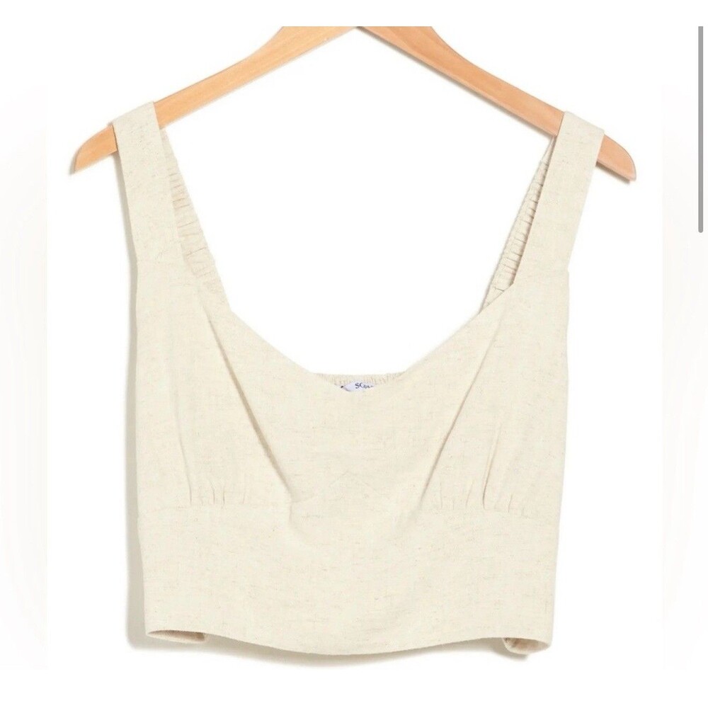 Sophie Rue Linen Polyester Blend Halter Crop Top In Oatmeal Sz XL New